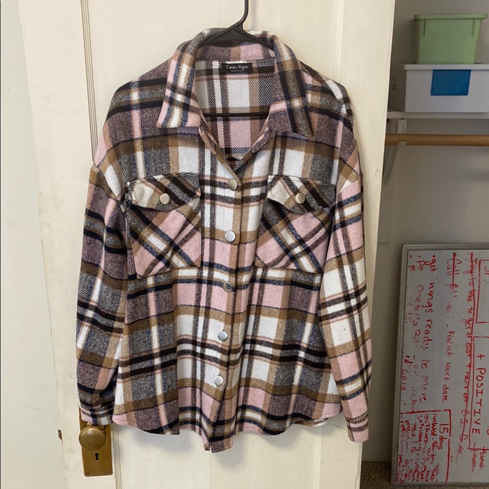 Pink Utility Jacket in Plaid Pattern